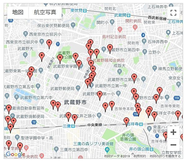武蔵野市のいっとき避暑地地図
